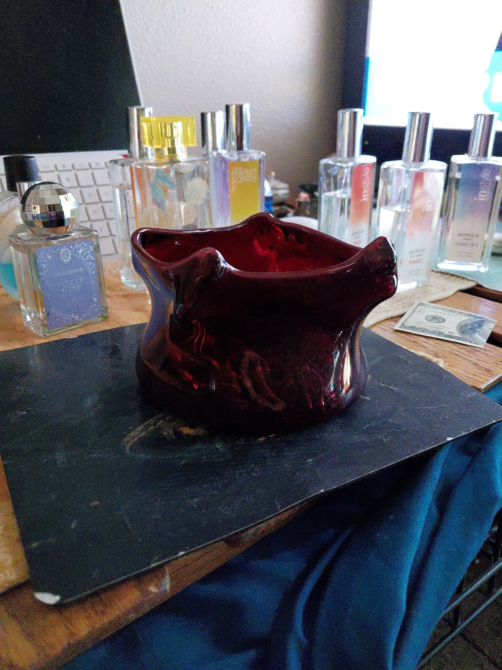 Vintage Handblown Red Glass Piece. Vase,trinkets...